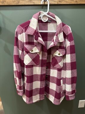 Women's Plaid Utility Jacket in Berry and Cream